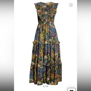 Banjanan Iris Floral Ruffle Sleeveless Cotton Dress - LOKIS GARDEN BLACK - Small